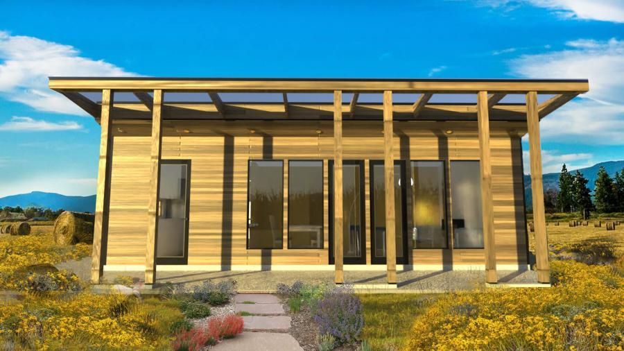 Small wooden house in a field